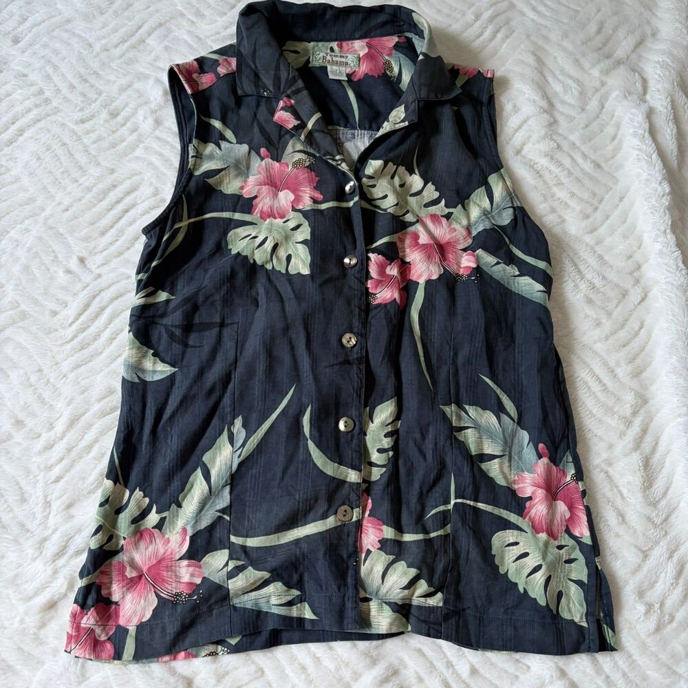 Tommy Bahama 100% Silk Sleeveless Button Down Top Size Small